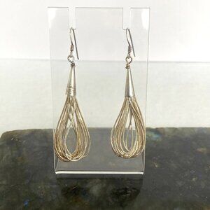 Sterling Silver 925 Southwest Liquid Silver Multi Strand Beaded Dangle Earrings